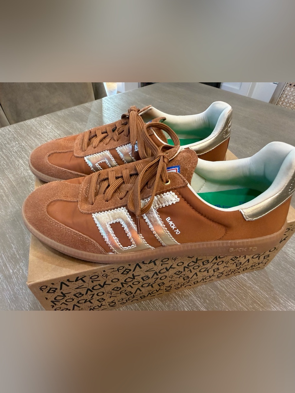 Back To Women’s Tan Suede Sneakers with Silver Heel
